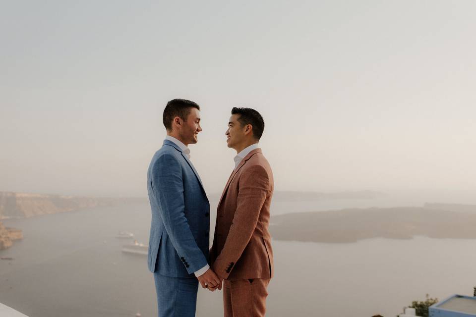 Linen suits in santorini