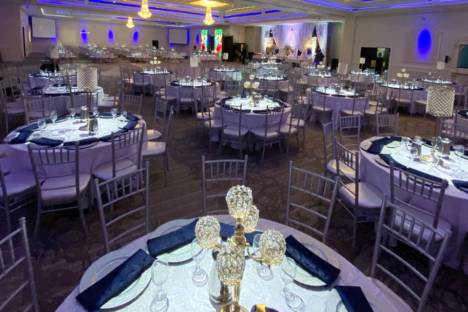 Reception with blue ambient lighting