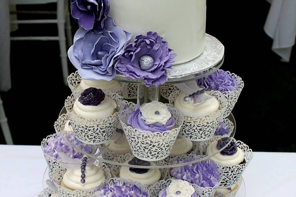 Violet cupcake tower