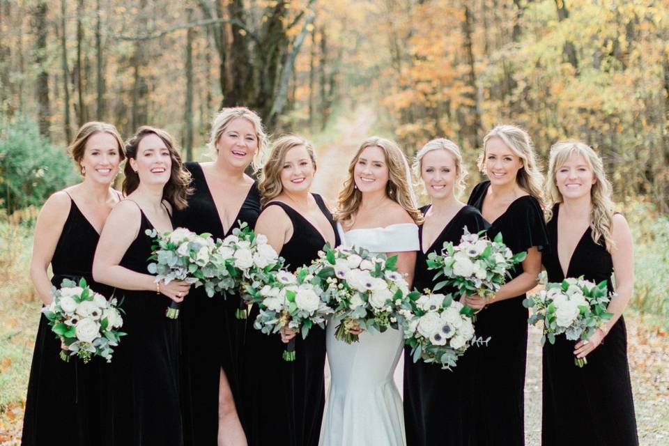 Black and white bouquets