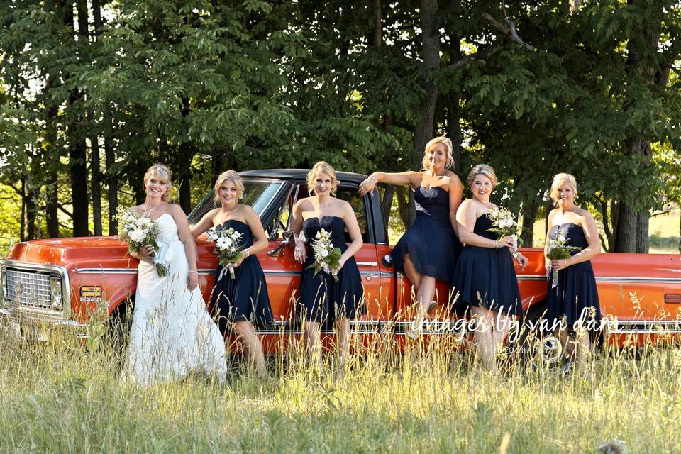 Bridesmaids by old Truck