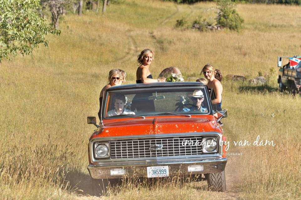 Wedding Party in Bed of Truck