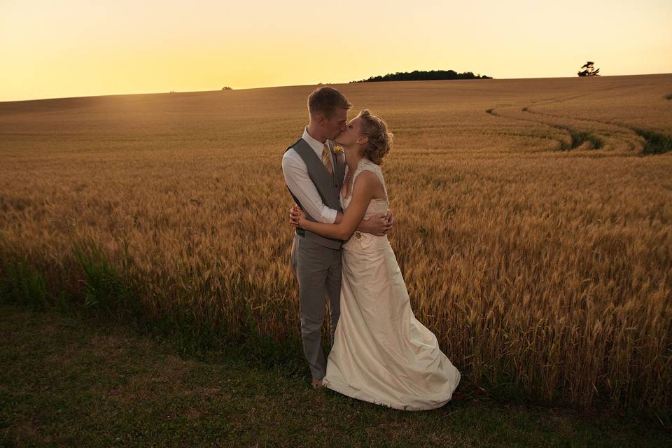 Farm wedding at sunset