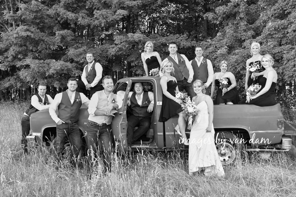 Wedding party with pick up