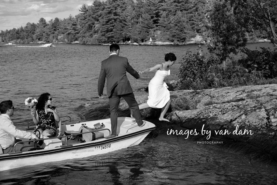 Bride Hops Off Boat to Island