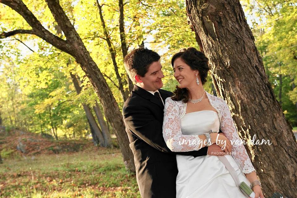 Bride and Groom in Grove