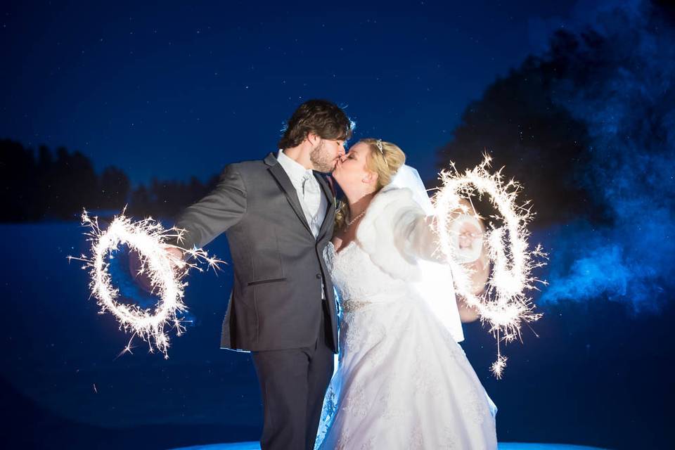 Bride and groom with sparklers