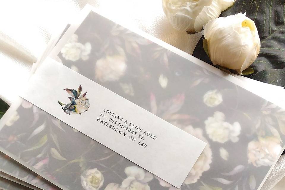 Moody floral vellum envelope