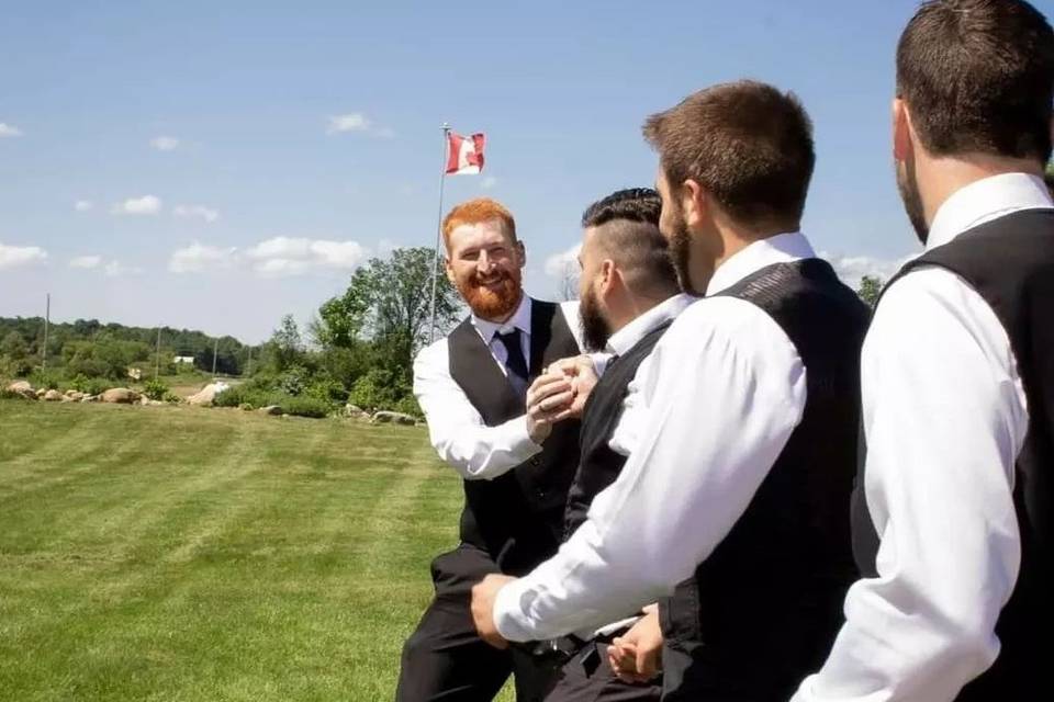 Groom by lawn