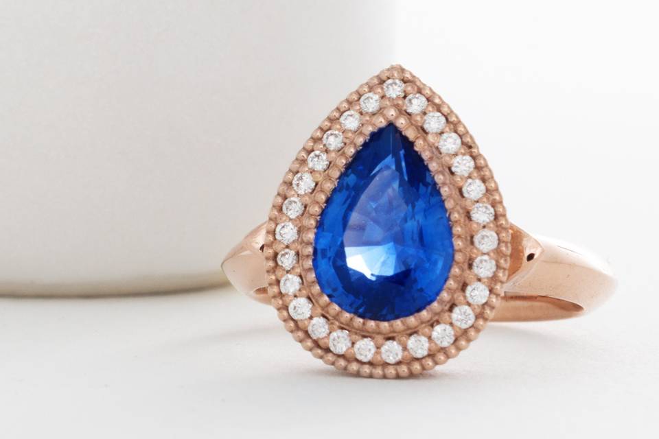 Pear Shaped Sapphire Halo Ring