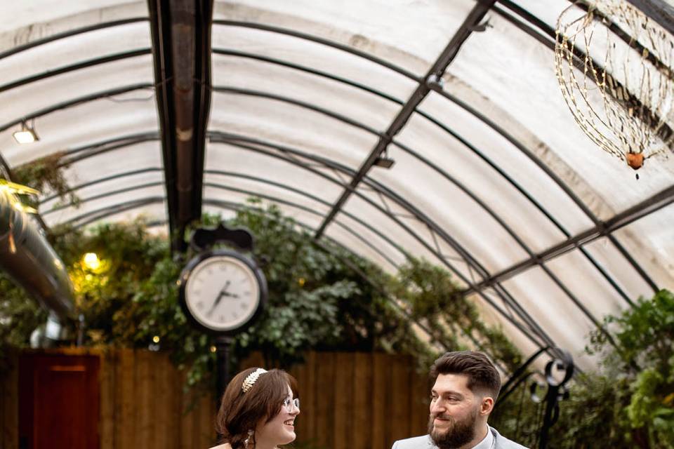 Bride and Groom at Greenhouse