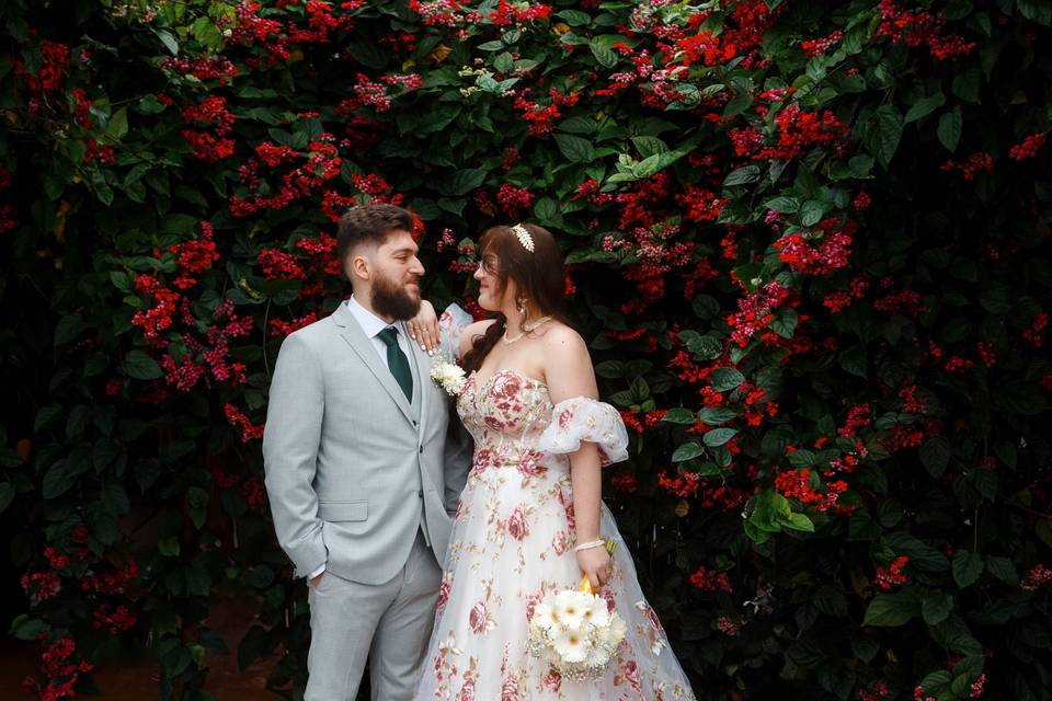 Bride and Groom at Greenhouse