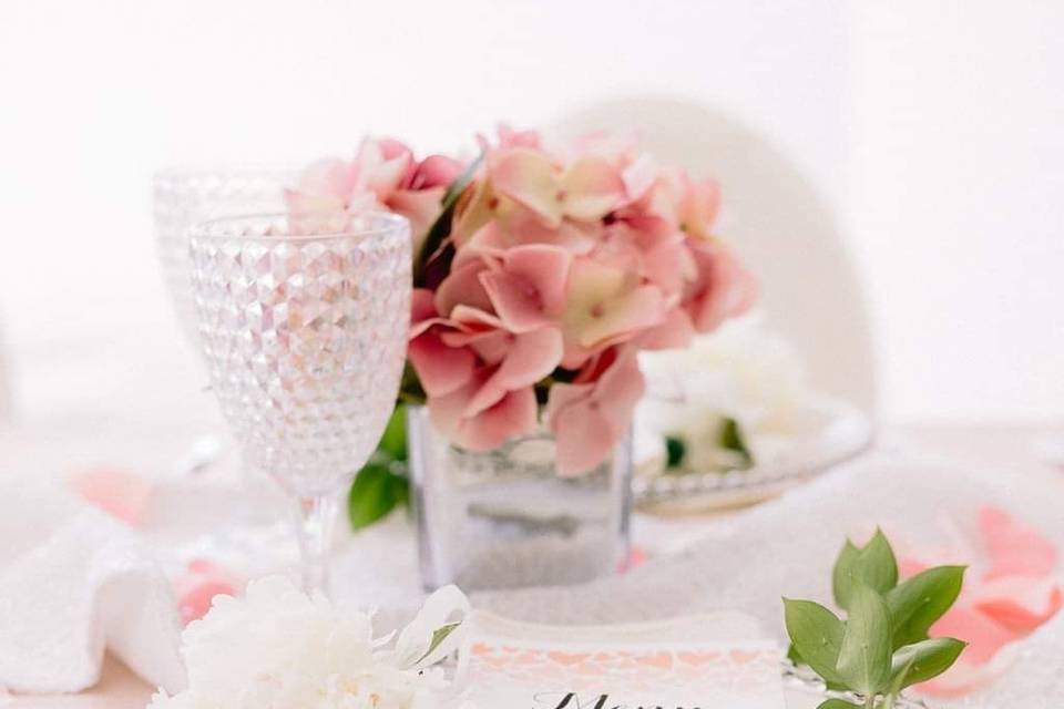 Close up pink table setting