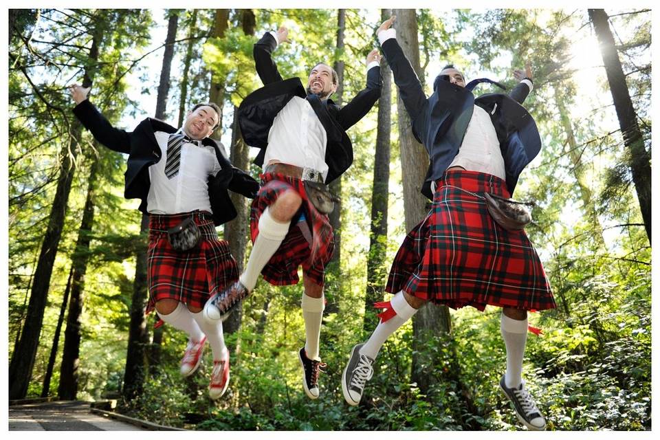 Groomsmen having blast