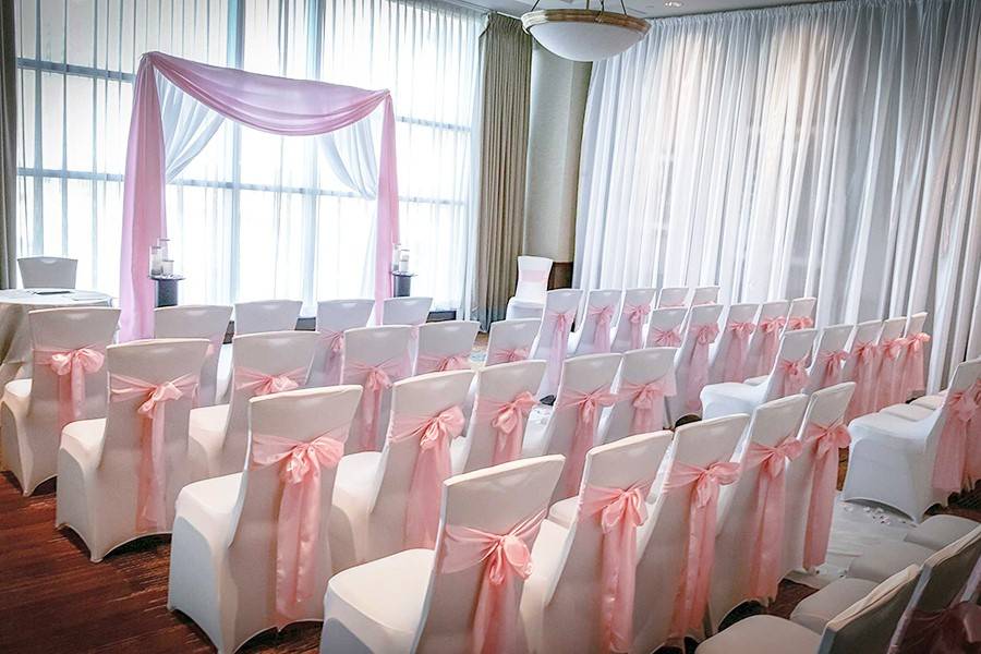 Pink and white indoor wedding