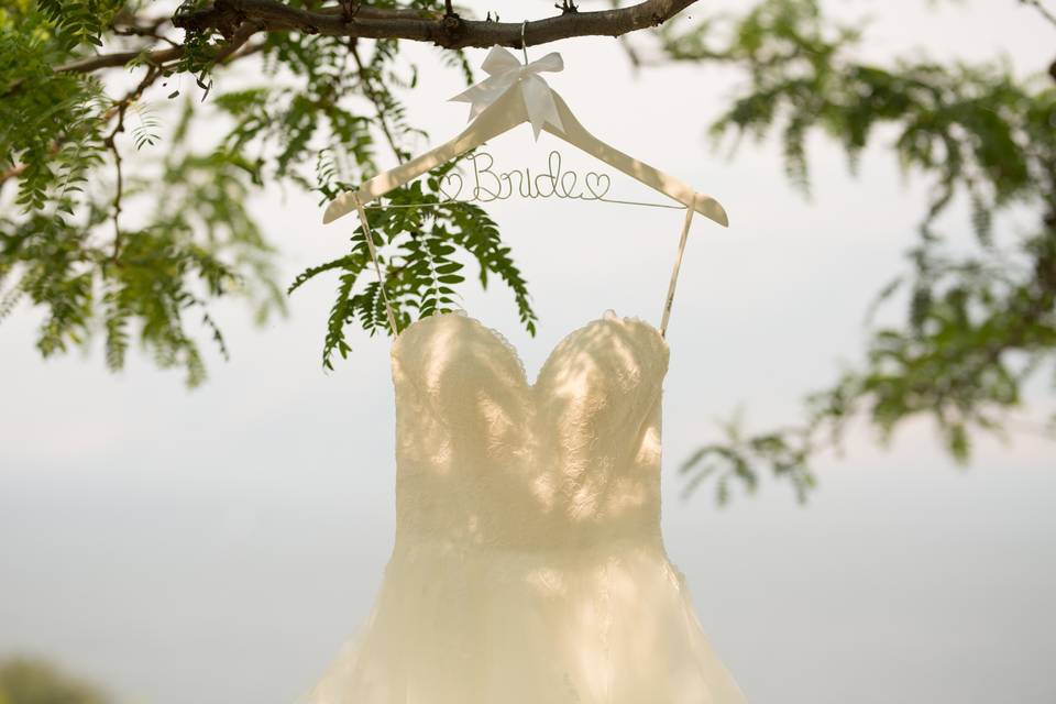 Bridal Dress hanging on tree