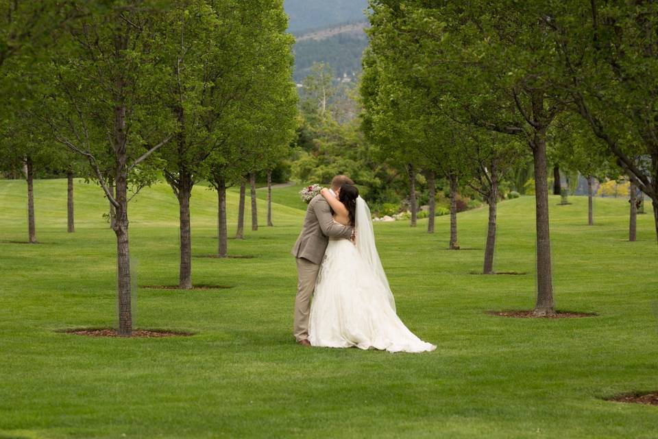 Kissing in a garden