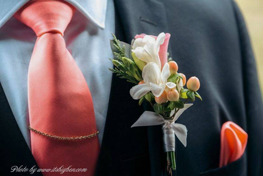 Coral Whisper boutonniere