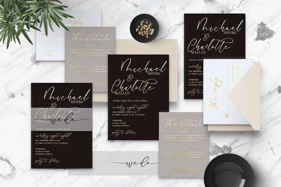 Black and gold invite suite