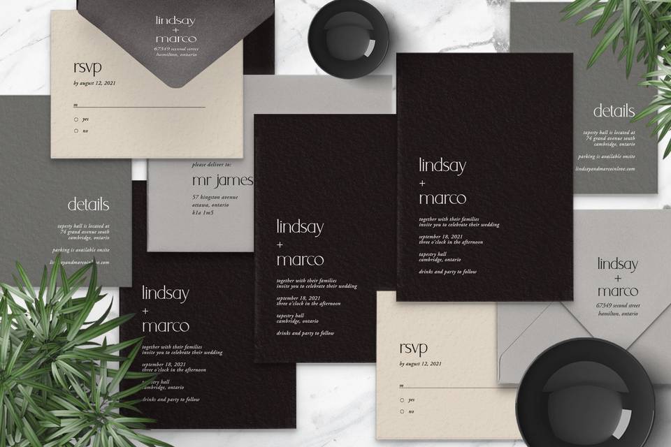 Black and grey invitations