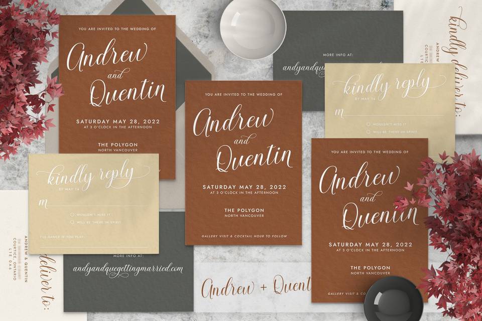 Orange and grey invitations