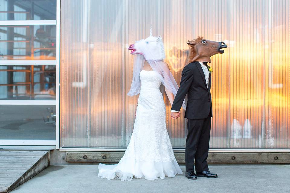 Beach wedding party