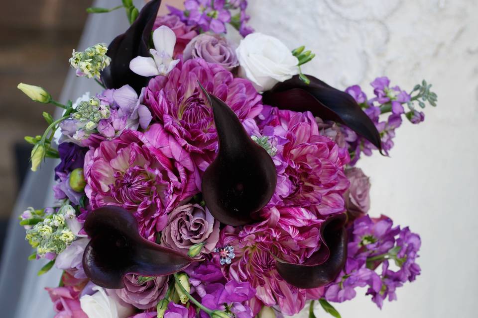 Purple, hand-tied bouquet
