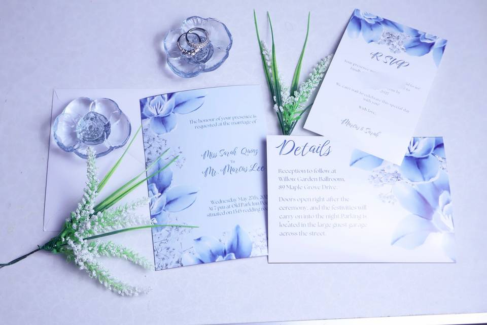 A blue watercolour invitation