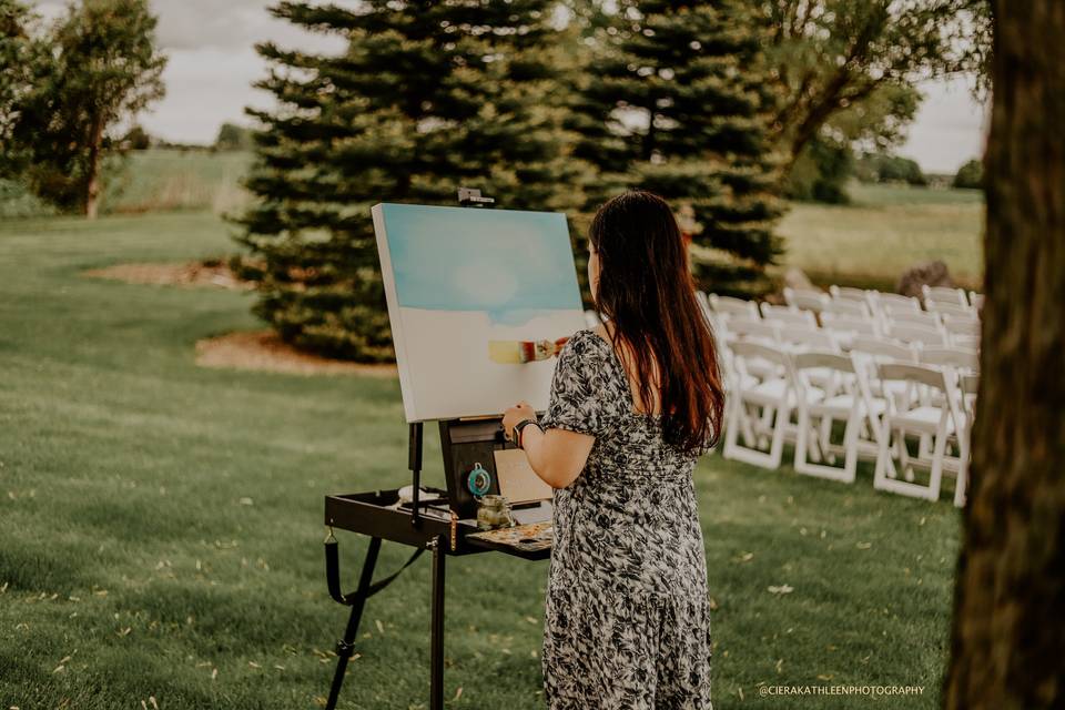 Backyard wedding painting