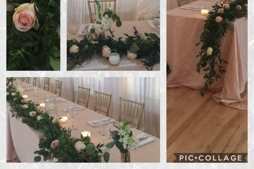 Blush, white and greenery