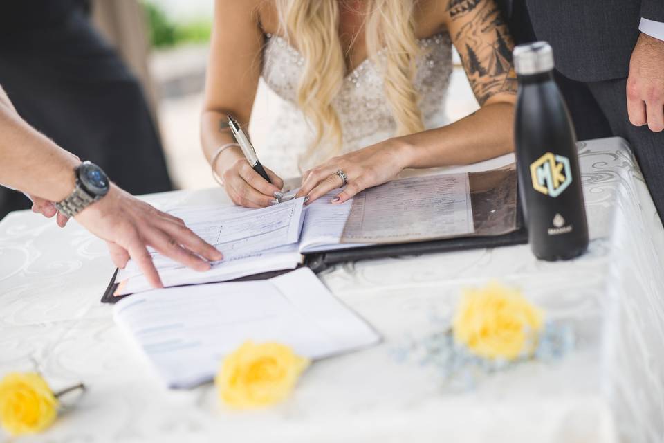 Signing the marriage license