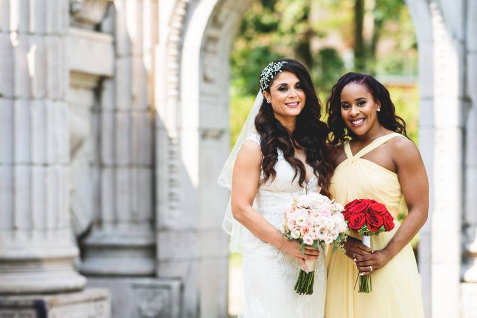 Bride and bridesmaid