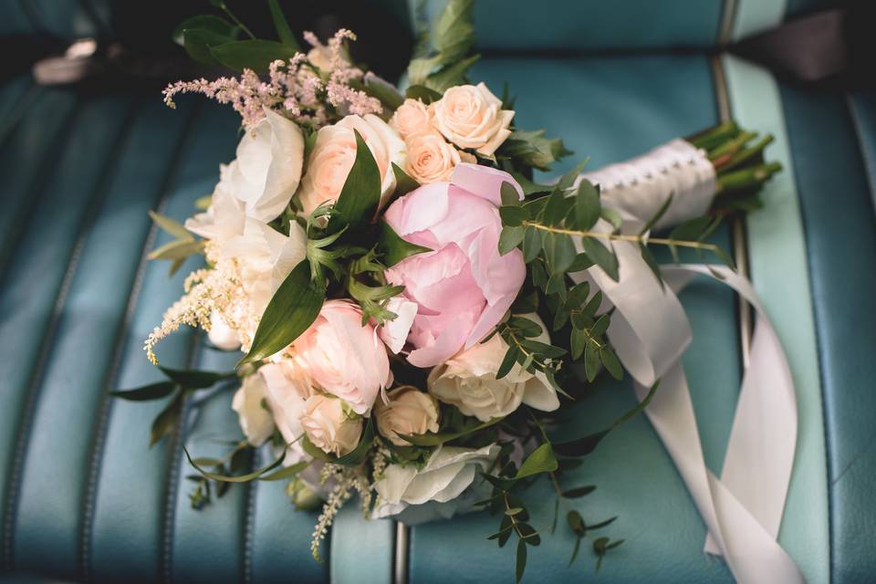 Bouquet in a classic car