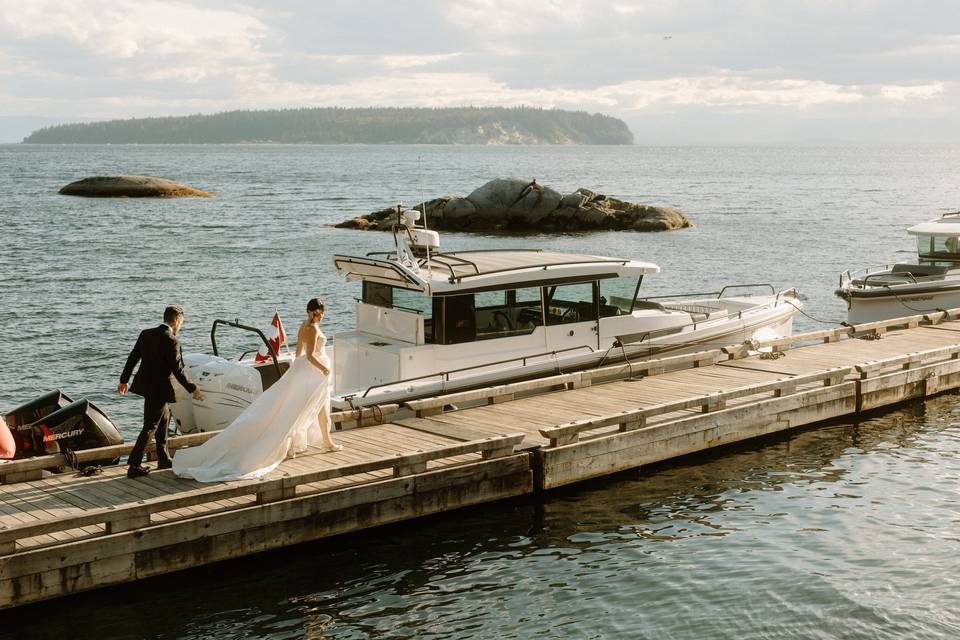 Arriving at the resort by yach