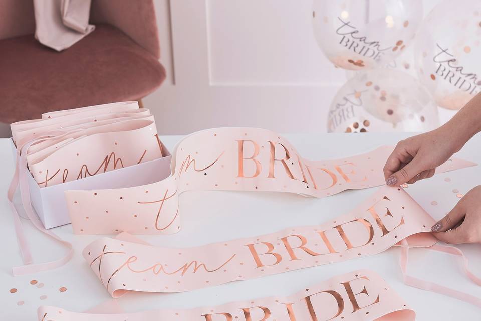 Rose gold party sashes