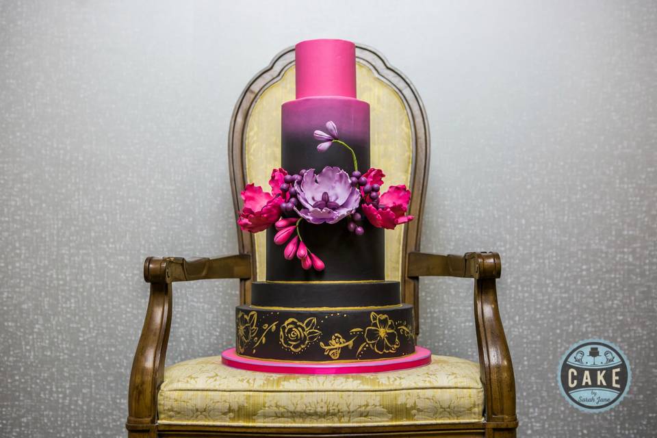 Black & Fuchsia Wedding Cake