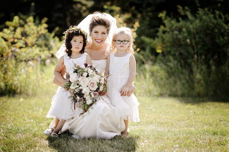 Bride and flower girls