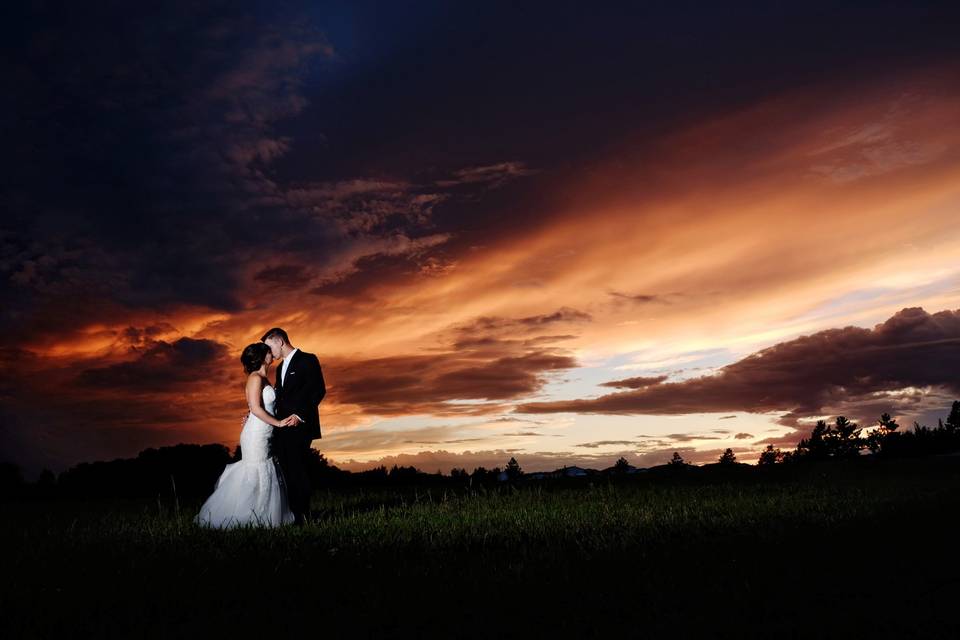 Evening sunset wedding couple