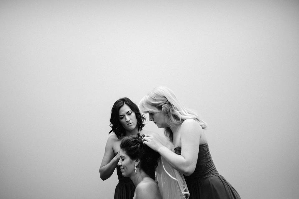 Bride getting hair done