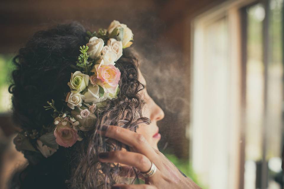 Bride getting hair done