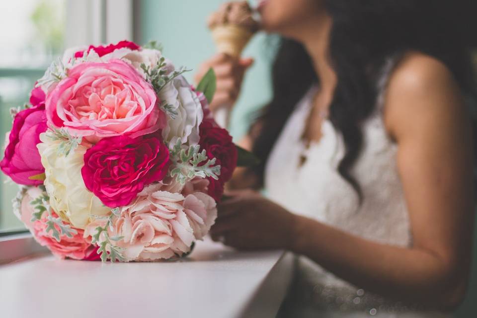 Bride eating iced cream