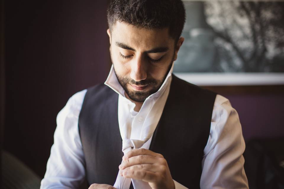 Groom getting ready