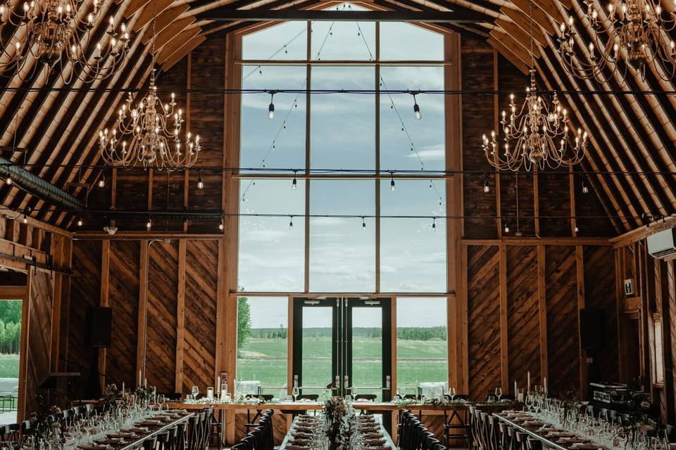 Black barn reception set up