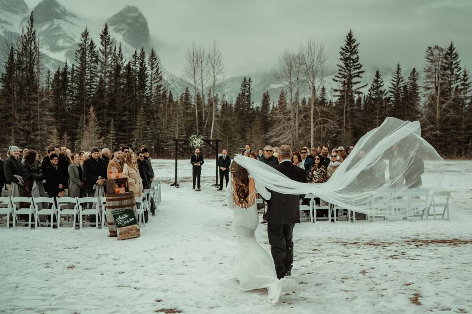 Ceremony entrance with wind