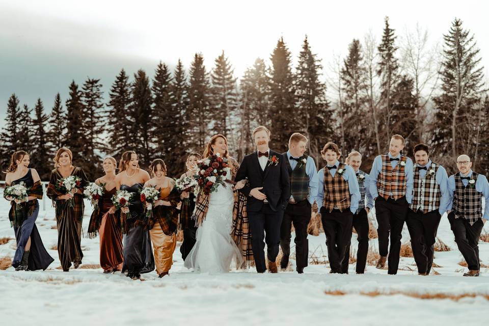 Winter wedding party