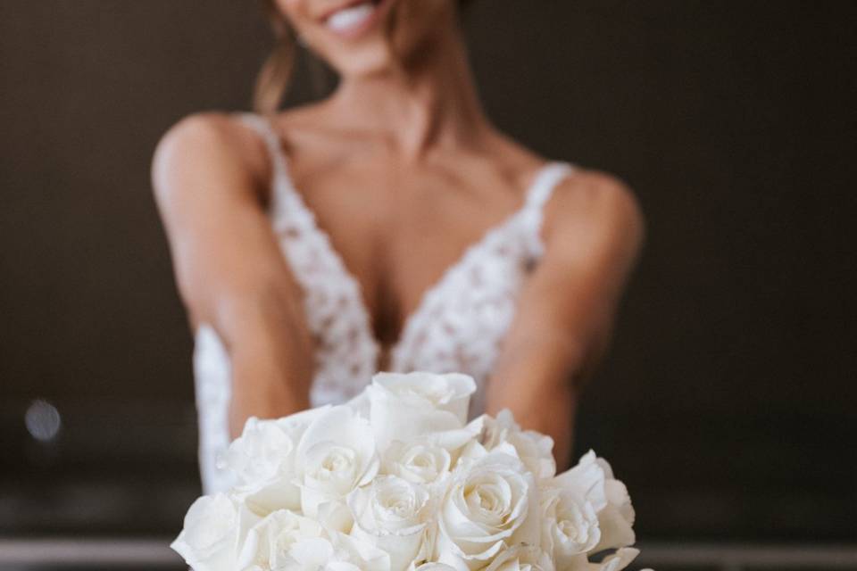 All white roses bridal