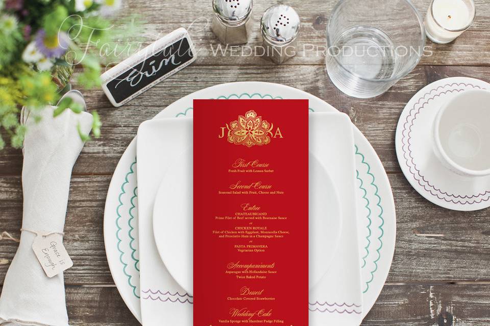 Custom reception menu card