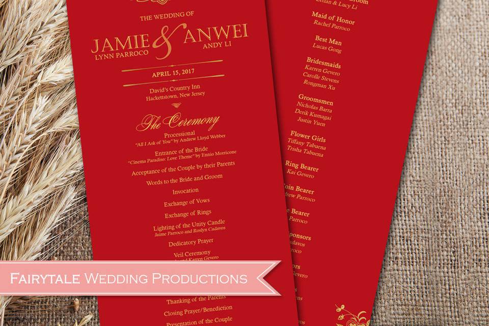 Custom reception menu card