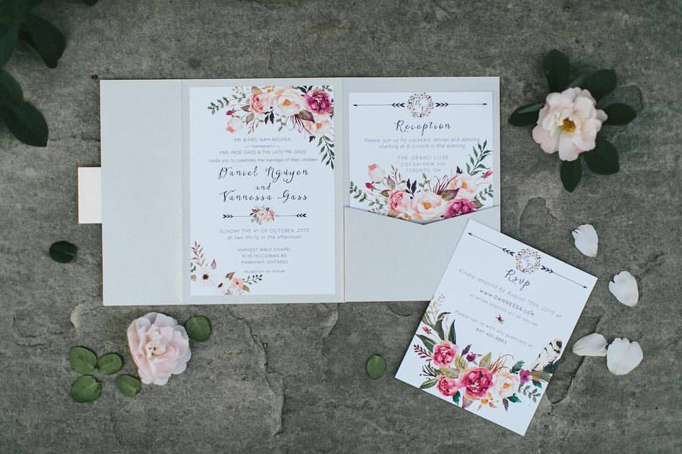 Blush floral menu cards