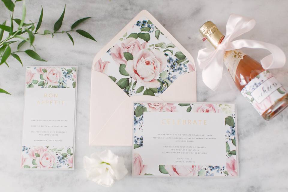 Blush floral invitation suite